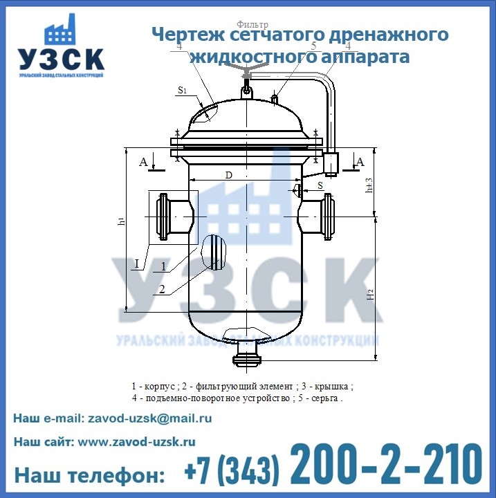 Чертеж сетчатого дренажного жидкостного аппарата в Жаркенте