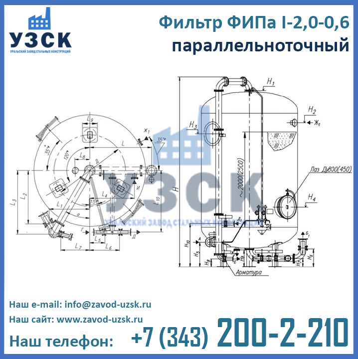 Фильтры ФИПа I-2,0-0,6, чертеж фильтра ФИПа 1-2,0-0,6